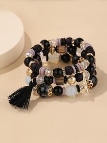 3pcs Tassel Decor Beaded Bracelet