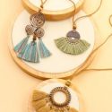 3pcs Tassel Round Charm Necklace