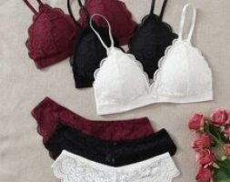 3set Scallop Trim Lace Lingerie Set