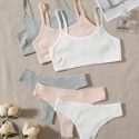 3set Solid Rib Lingerie Set