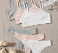 3set Solid Rib Lingerie Set