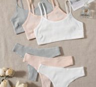 3set Solid Rib Lingerie Set