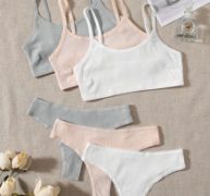 3set Solid Rib Lingerie Set