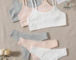 3set Solid Rib Lingerie Set