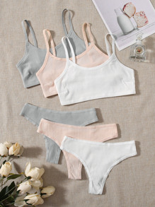 3set Solid Rib Lingerie Set