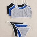 3sets Contrast Binding Lingerie Set