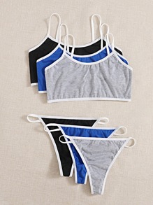 3sets Contrast Binding Lingerie Set