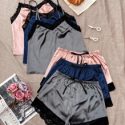 3sets Lace Trim Cami Top & Shorts Night Set