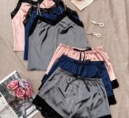 3sets Lace Trim Cami Top & Shorts Night Set