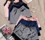 3sets Lace Trim Cami Top & Shorts Night Set