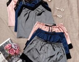 3sets Lace Trim Cami Top & Shorts Night Set