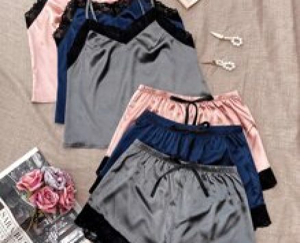 3sets Lace Trim Cami Top & Shorts Night Set