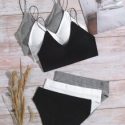 3sets Solid Ribbed Lingerie Set