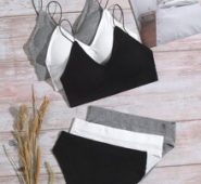 3sets Solid Ribbed Lingerie Set