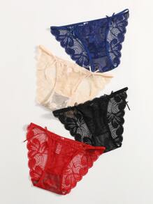 4pack Scallop Trim Floral Lace Panty Set