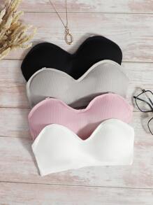 4pack Solid Rib Bandeau Bra Set