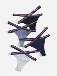 4pack Striped Tape Cut-out Panty Set