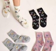 4pairs Butterfly Graphic Crew Socks