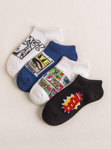 4pairs Guys Letter Graphic Ankle Socks