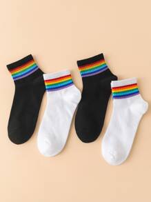 4pairs Rainbow Print Crew Socks