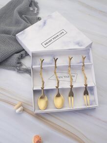 4pcs Branch Design Spoon & Fork Set