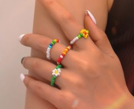 4pcs Floral Beaded Ring