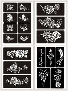 4pcs Floral Pattern Tattoo Stencil