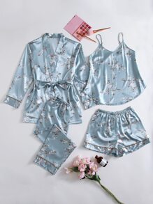 4pcs Floral Print Cami PJ Set