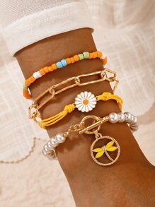 4pcs Flower Decor Bracelet