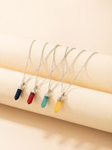 4pcs Geo Stone Pendant Chain Necklace