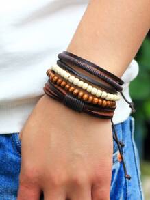 4pcs Guys Layered Bracelet