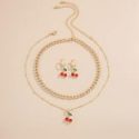 4pcs Rhinestone Decor Cherry Charm Jewelry Set