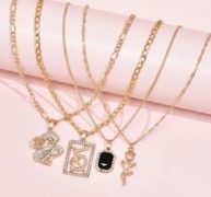 4pcs Rhinestone Decor Chinese Dragon Charm Necklace