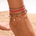 4pcs Rhinestone Decor Star Charm Braided Anklet