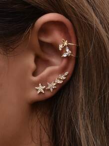 4pcs Rhinestone Decor Star & Butterfly Shaped Earrings