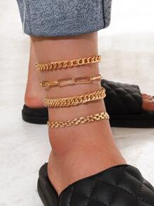 4pcs Simple Chain Anklet