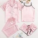 4pcs Striped Satin Pajama Set