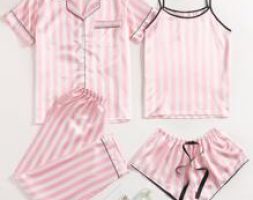 4pcs Striped Satin Pajama Set