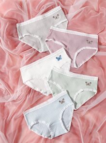 5pack Butterfly Print Lace Trim Panty