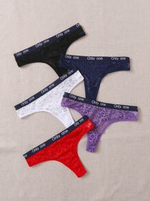 5pack Letter Tape Floral Lace Panty Set