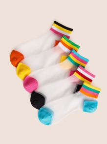 5pairs Clear Striped Pattern Mesh Socks