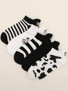 5pairs Cow Print Ankle Socks