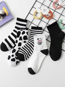 5pairs Cow Print Crew Socks