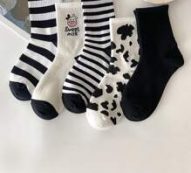 5pairs Cow Print & Striped Crew Socks