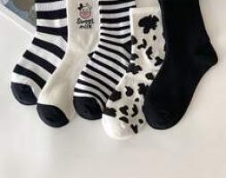5pairs Cow Print & Striped Crew Socks