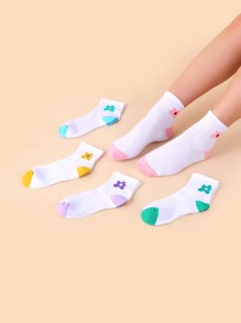 5pairs Flower Print Crew Socks