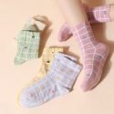 5pairs Flower & Plaid Pattern Crew Socks