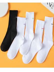 5pairs Graphic Embroidery Crew Socks