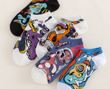 5pairs Guys Cartoon Graphic Ankle Socks