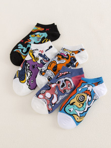 5pairs Guys Cartoon Graphic Ankle Socks